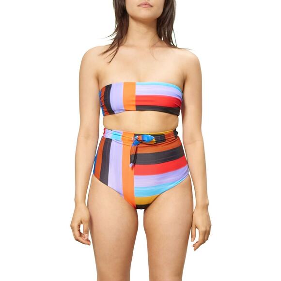 Mara Hoffman Abigail Sunglow Stripe Multicolor Strapless Bandeau Bikini Top S - Picture 1 of 7